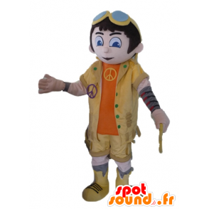 Boy mascotte, geel en oranje outfit met glazen - MASFR23449 - Mascottes Boys and Girls