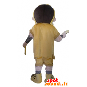 Mascotte de garçon, en tenue jaune et orange, avec des lunettes - MASFR23449 - Mascottes Garçons et Filles