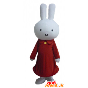 Blanca mascota conejo de peluche vestido de rojo - MASFR23456 - Mascota de conejo