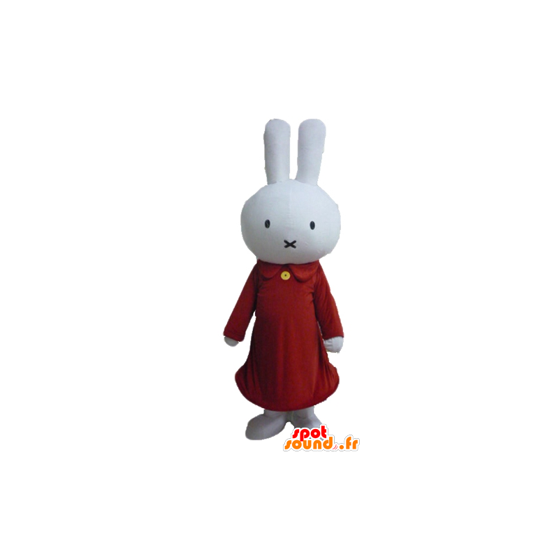 White rabbit mascot teddy dressed in red - MASFR23456 - Rabbit mascot