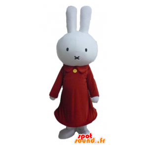 Mascotte de lapin blanc en peluche, habillé en rouge - MASFR23456 - Mascotte de lapins