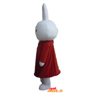 Blanca mascota conejo de peluche vestido de rojo - MASFR23456 - Mascota de conejo