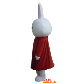 Blanca mascota conejo de peluche vestido de rojo - MASFR23456 - Mascota de conejo