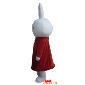 Vit kaninmaskot plysch, klädd i rött - Spotsound maskot