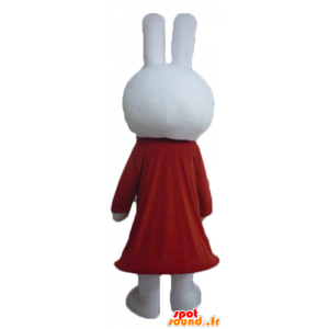 Blanca mascota conejo de peluche vestido de rojo - MASFR23456 - Mascota de conejo