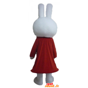 Branco de pelúcia coelho mascote, vestido de vermelho - MASFR23456 - coelhos mascote