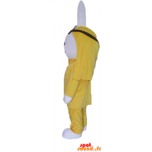 Branco de pelúcia coelho mascote, vestido de amarelo - MASFR23457 - coelhos mascote