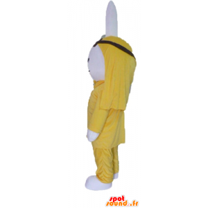 White rabbit mascot plush, dressed in yellow - MASFR23457 - Rabbit mascot