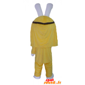 Bianco mascotte del coniglio di peluche, vestito di giallo - MASFR23457 - Mascotte coniglio
