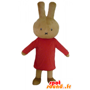 Mascotte de lapin marron en peluche, habillé en rouge - MASFR23458 - Mascotte de lapins