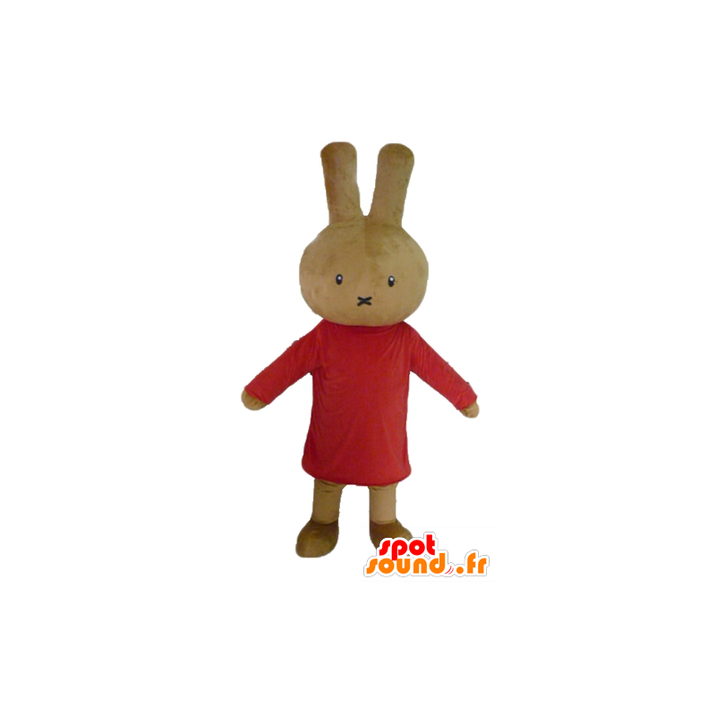 Brun kanin maskot plys, klædt i rødt - Spotsound maskot kostume