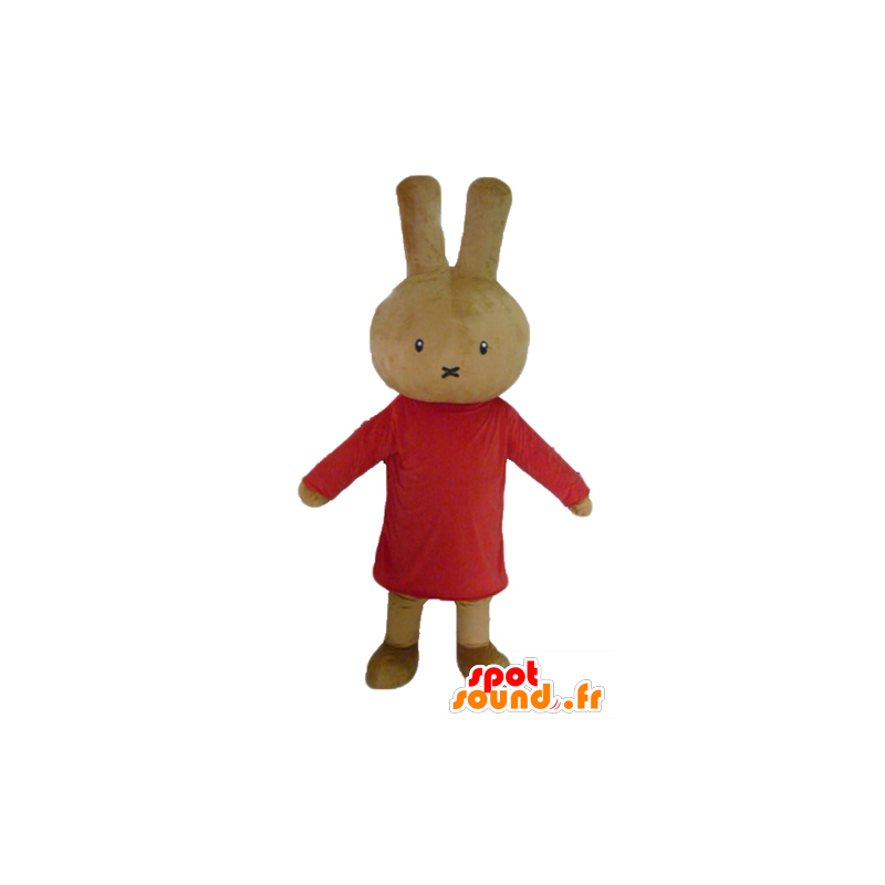 Mascota del conejo de peluche de Brown vestido de rojo - MASFR23458 - Mascota de conejo