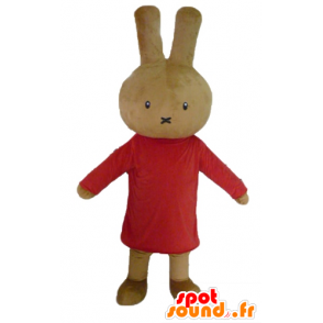 Brown rabbit mascot teddy dressed in red - MASFR23458 - Rabbit mascot