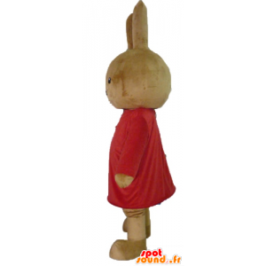 Mascote coelho castanho pelúcia vestida em vermelho - MASFR23458 - coelhos mascote