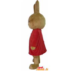 Brown rabbit mascot teddy dressed in red - MASFR23458 - Rabbit mascot