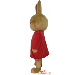 Mascota del conejo de peluche de Brown vestido de rojo - MASFR23458 - Mascota de conejo