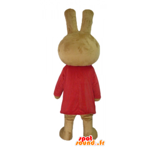 Mascote coelho castanho pelúcia vestida em vermelho - MASFR23458 - coelhos mascote