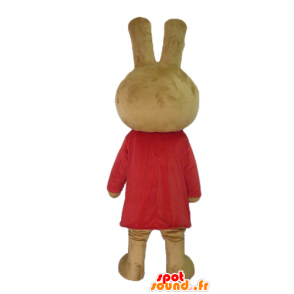 Brown rabbit mascot teddy dressed in red - MASFR23458 - Rabbit mascot