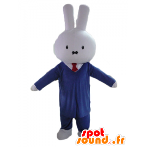 Biały królik maskotka, ubrany w garnitur i krawat - MASFR23459 - króliki Mascot