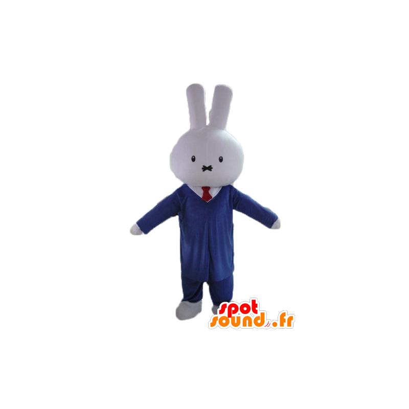 Blanca mascota conejo, vestido con un traje y corbata - MASFR23459 - Mascota de conejo