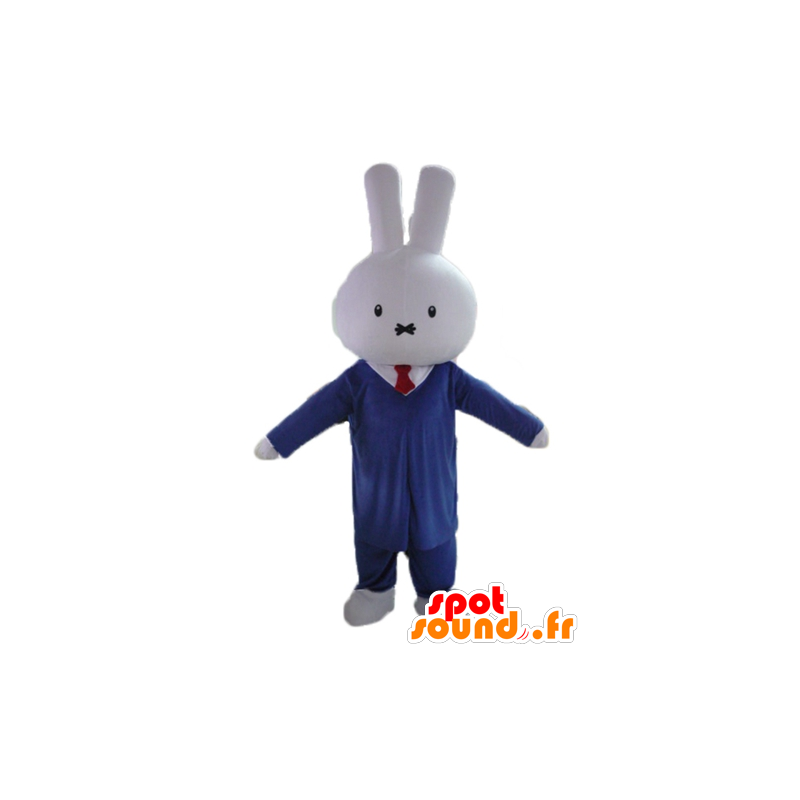 Mascotte de lapin blanc, habillé d'un costume cravate - MASFR23459 - Mascotte de lapins