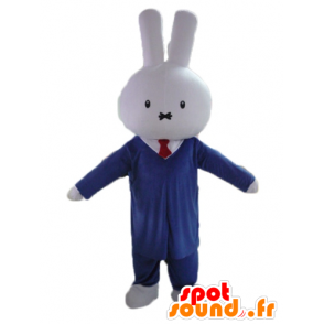 Mascotte de lapin blanc, habillé d'un costume cravate - MASFR23459 - Mascotte de lapins