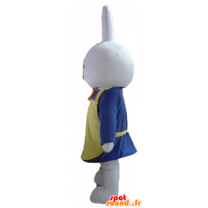 Mascotte Coniglio bianco, vestito di blu, con un grembiule - MASFR23460 - Mascotte coniglio