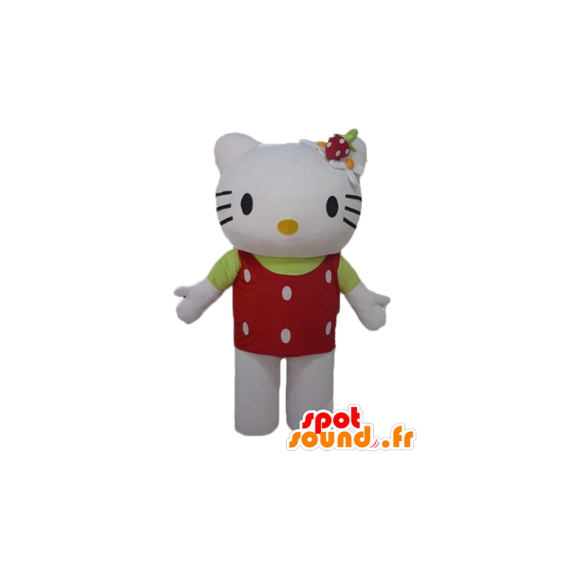 Hallo Kitty Maskottchen mit einem roten Oberteil mit weißen Punkten - MASFR23464 - Maskottchen Hello Kitty