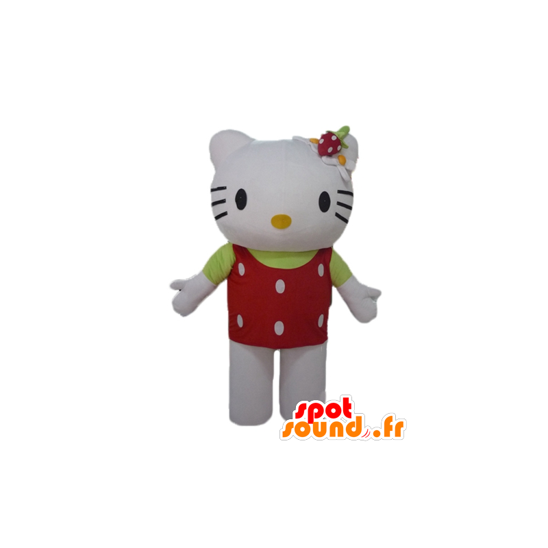 Mascot Hello Kitty, med en rød topp med hvite prikker - MASFR23464 - Hello Kitty Maskoter
