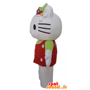 Hallo Kitty Maskottchen mit einem roten Oberteil mit weißen Punkten - MASFR23464 - Maskottchen Hello Kitty