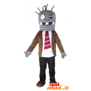 Divertido cinza mascote monstro de terno e gravata - MASFR23465 - mascotes monstros