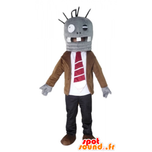 Mascotte de monstre gris très amusant, en costume cravate - MASFR23465 - Mascottes de monstres