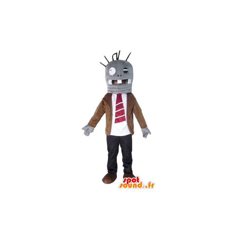 Gris de la mascota del monstruo muy divertido, con traje y corbata - MASFR23465 - Mascotas de los monstruos