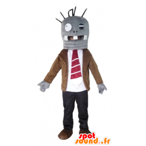 Grijze Monster Mascot plezier in pak en stropdas - MASFR23465 - mascottes monsters