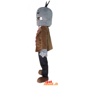 Gris de la mascota del monstruo muy divertido, con traje y corbata - MASFR23465 - Mascotas de los monstruos