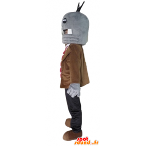 Mascotte de monstre gris très amusant, en costume cravate - MASFR23465 - Mascottes de monstres