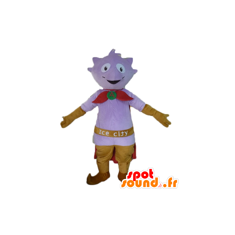 Mascotte de petit monstre violet, avec une cape et des babouches - MASFR23468 - Mascottes de monstres
