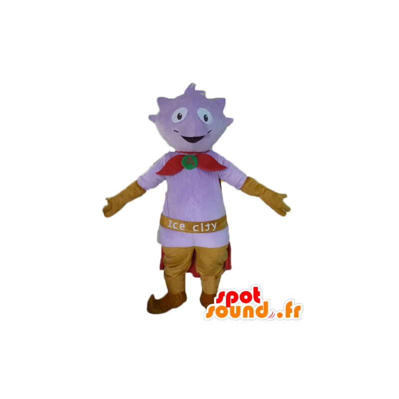 Mascotte kleine paarse monster met een cape en slippers - MASFR23468 - mascottes monsters