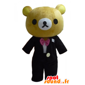 Mascotte de gros nounours marron, habillé d'un joli costume noir - MASFR23469 - Mascotte d'ours