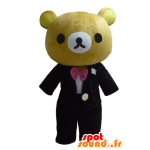 Mascotte grote teddybeer bruin, gekleed in een mooi zwart pak - MASFR23469 - Bear Mascot