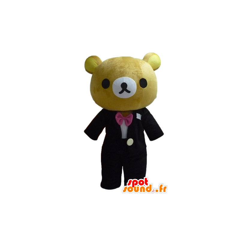 Maskot stor bamse brun, kledd i en fin svart dress - MASFR23469 - bjørn Mascot