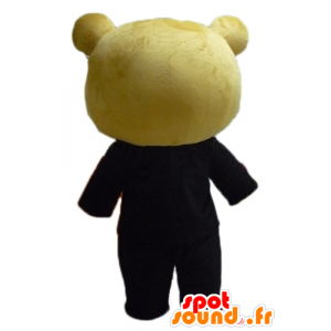 Μασκότ μεγάλο αρκουδάκι καφέ, ντυμένος με ένα όμορφο μαύρο κοστούμι - MASFR23469 - Αρκούδα μασκότ