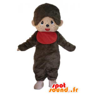 Maskot Kiki, den berømte brune abe, med en rød hagesmæk -