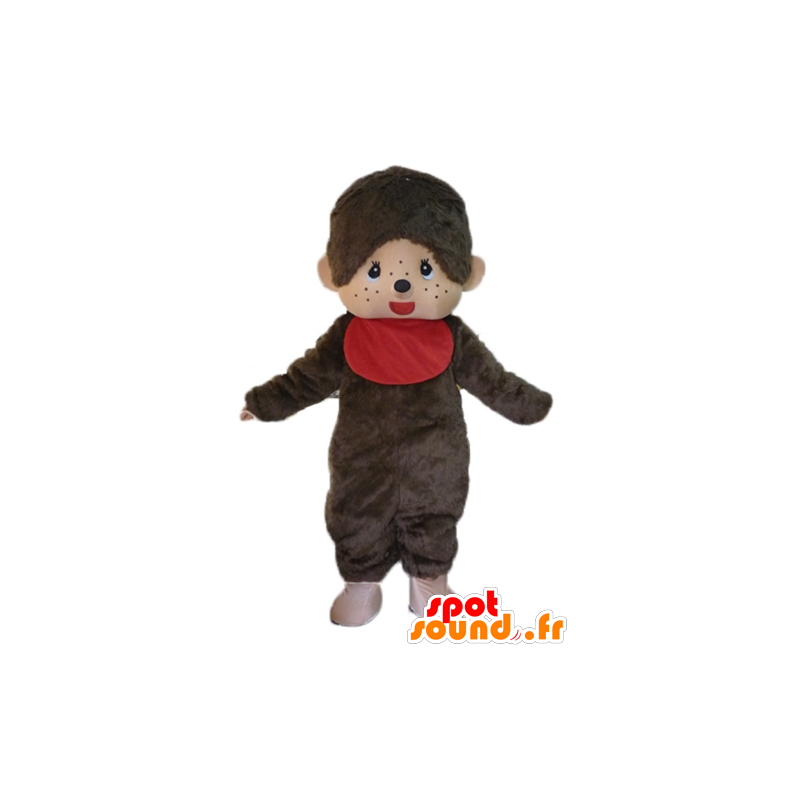 Mascot Kiki, de beroemde bruine aap met een rode bib - MASFR23472 - Celebrities Mascottes