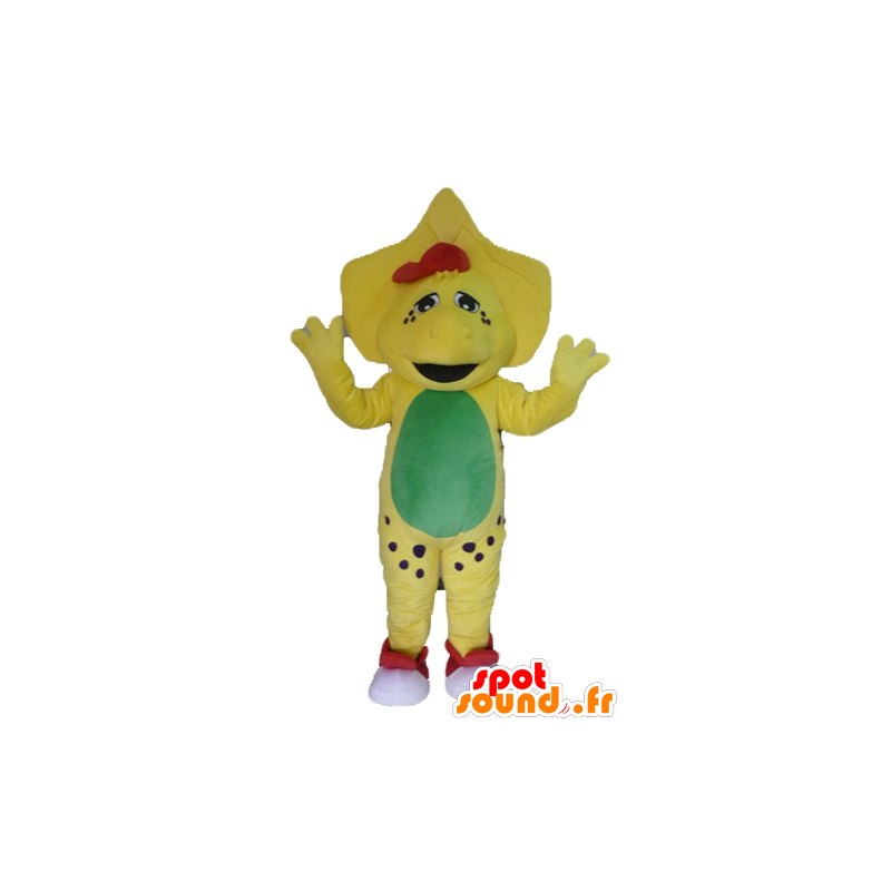Gul, grøn og rød dinosaur maskot - Spotsound maskot kostume