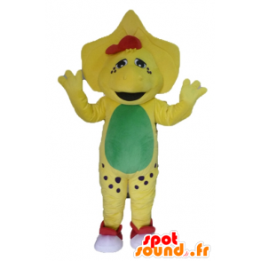 Mascotte de dinosaure jaune, vert et rouge - MASFR23473 - Mascottes Dinosaure