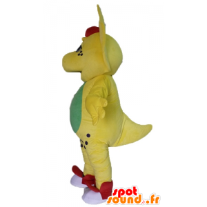 Gelber Dinosaurier Maskottchen, grün und rot - MASFR23473 - Maskottchen-Dinosaurier