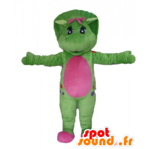 Mascot grønn og rosa dinosaur, gigantiske - MASFR23474 - Dinosaur Mascot