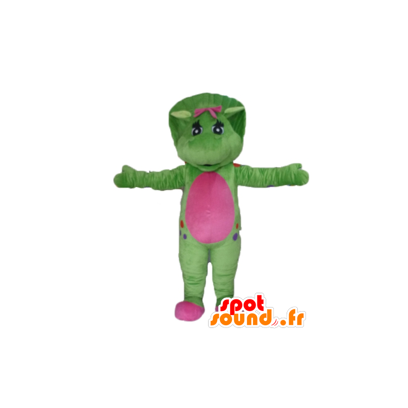 Mascot groen en roze dinosaurus, reus - MASFR23474 - Dinosaur Mascot