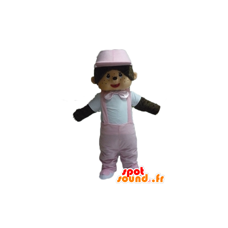 Beroemde mascotte Kiki's opgezette aap met een roze overalls - MASFR23478 - Celebrities Mascottes